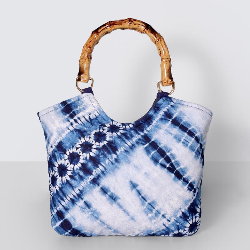 Handcrafted Tie-dyed Bamboo Joint Handbag, Retro and Artistic Bag, Bamboo Joint Carrying Bag, Large-capacity Travel Cloth Bag