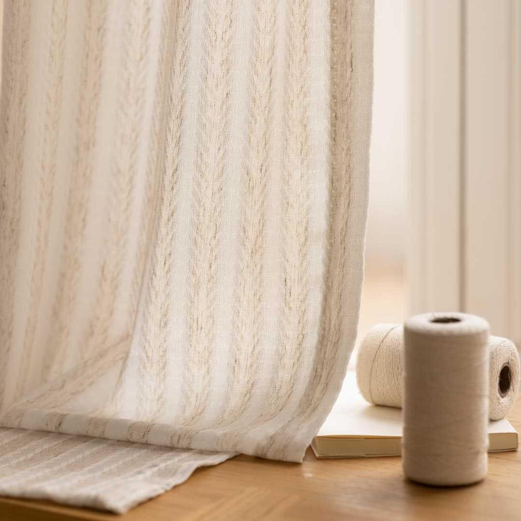 Cremefarbene Leinenmischung Transparente Vorhänge für Schlafzimmer und Wohnzimmer