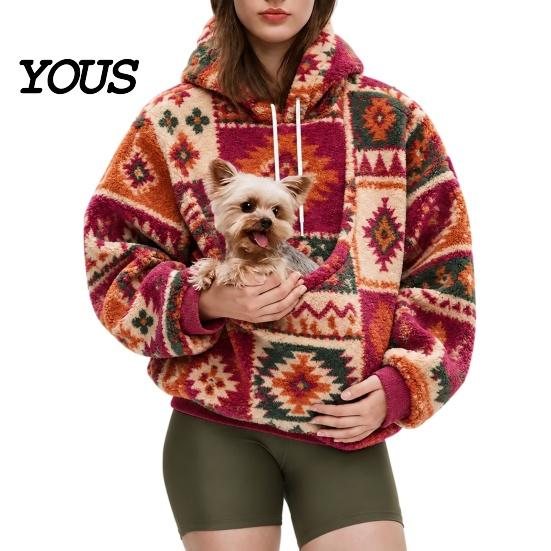 Felpa Oversize da Donna con Tasca Portacani/Gatti, Felpa con Cappuccio Casual a Manica Lunga per Autunno Inverno, con Tasca a Marsupio