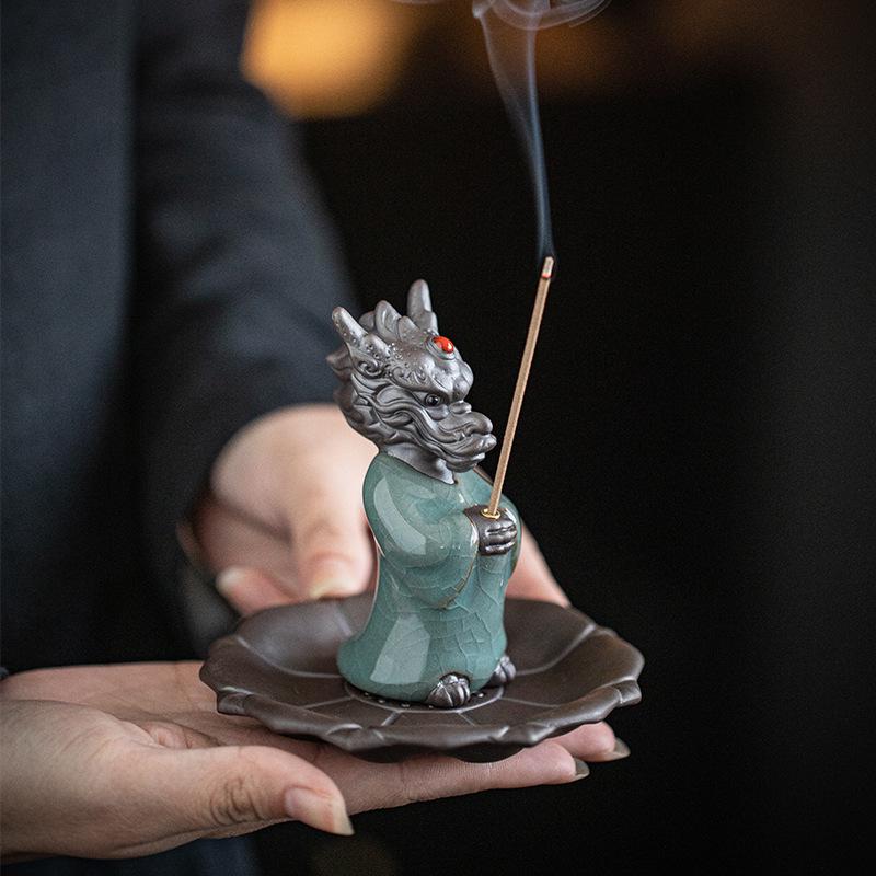 Zodiac Dragon Incense Burner - Ceramic Aromatherapy Holder for Zen Tea Ceremony Decor.