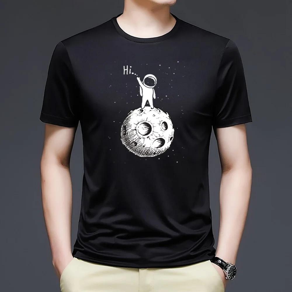 Vyriški marškinėliai Harajuku Vasariniai trumpomis rankovėmis su astronautu spaudiniu Laisvi madingi viršutiniai drabužiai T-shirtai Madingi drabužiai Streetwear Megztinis