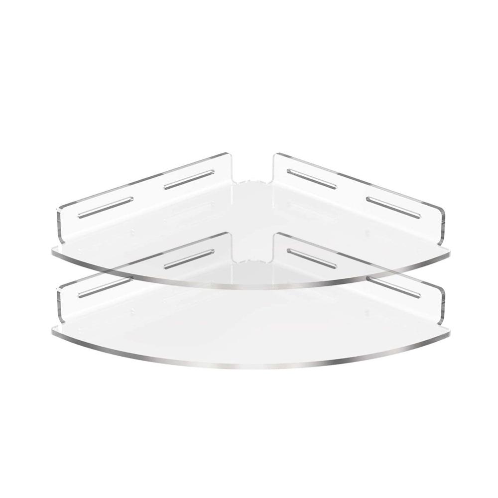 2 PCS Transparent Corner Shelf Wall Mounted Shower Storage Rack Corner Shower Shelf Dorm Home