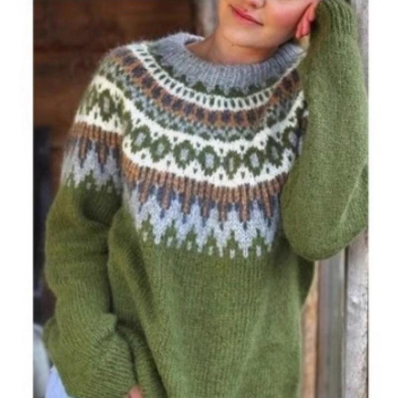 Женский осенне-зимний вязаный свитер большого размера с узором повседневный пуловер с длинным рукавом 3XL 2660₽