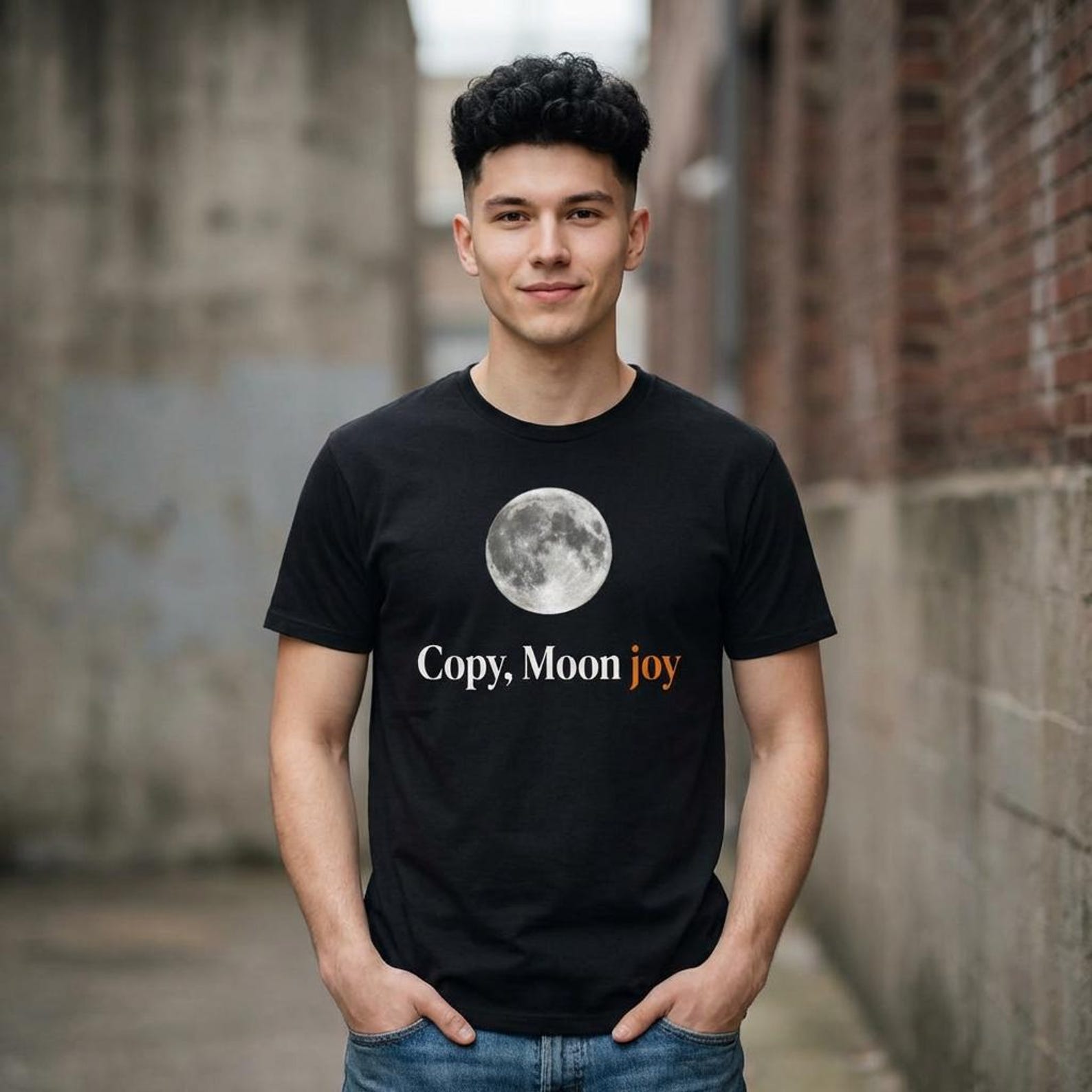 Copy Moon Joy Funny Lunar Quote Graphic T-Shirt; Minimal Night Design; Full Moon Art Tee L