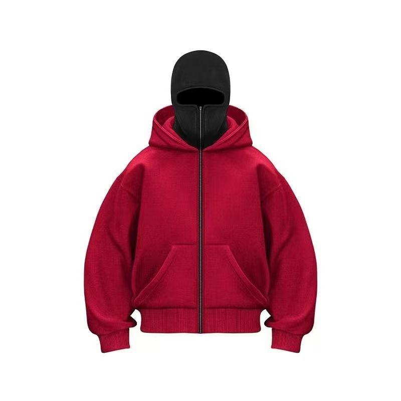 Men's Winter Sportswear Hoodie with Integrated Mask and Zipper Closure