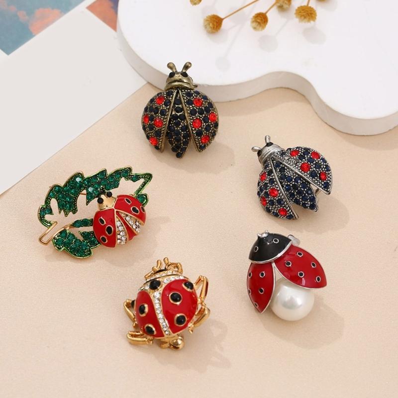 Charming Metallic Ladybugs Accessory Sparkling Stones And Long Lasting Shine Finish Elegant Diamonds Ladybugs Pin