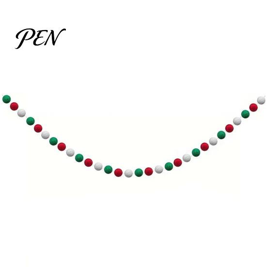 Reusable Polyester Garland 78.8 Inch Christmas Pom Garland, Red Green White 20/30 Pompom Holiday Party Backdrop Balls Ornaments for Xmas Tree,