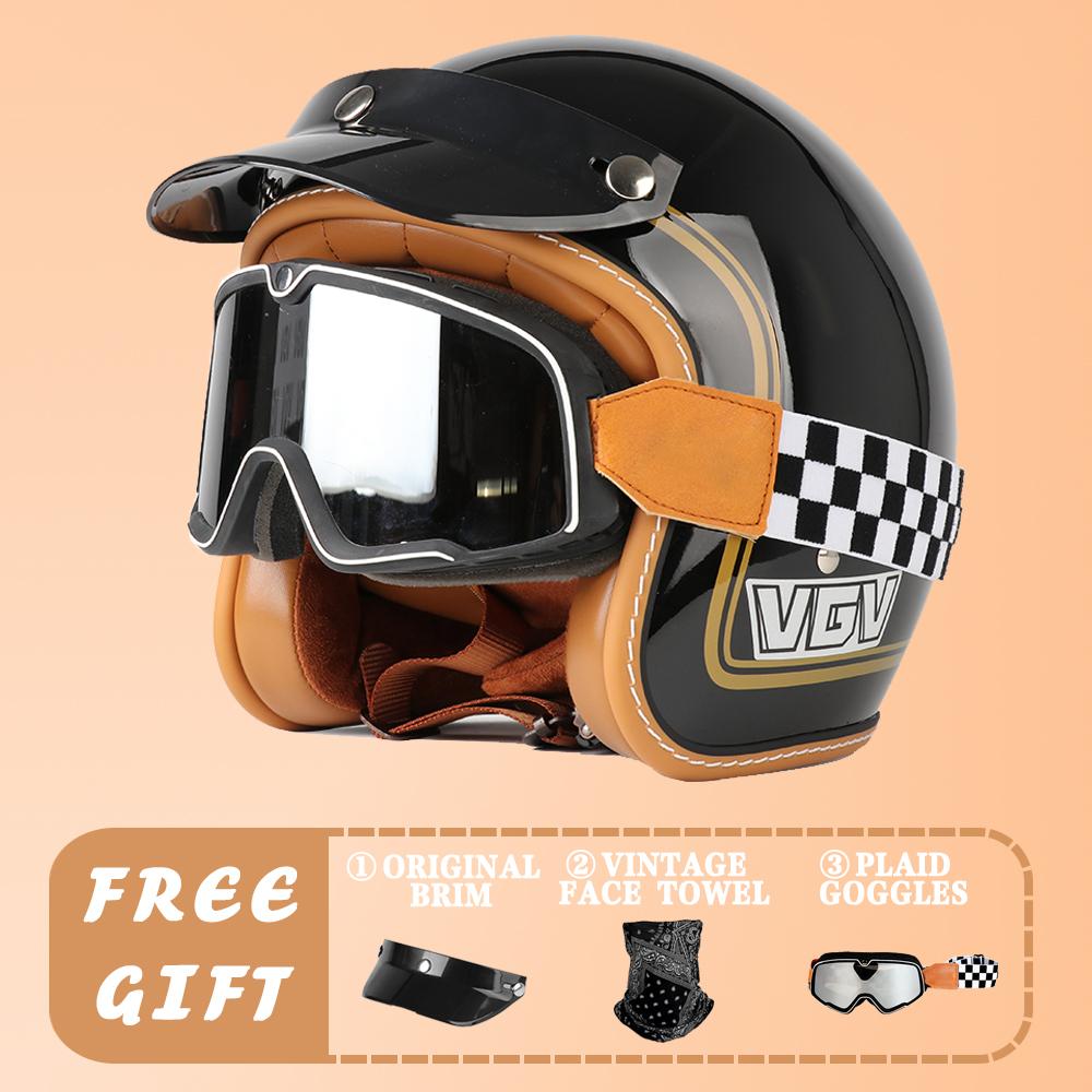 VGV DOT Certification Retro Prince Motorcycle Motorcycle Men and Women Japanese 3/4 Helmet Summer Electric Car Gourd Helmet Ridi