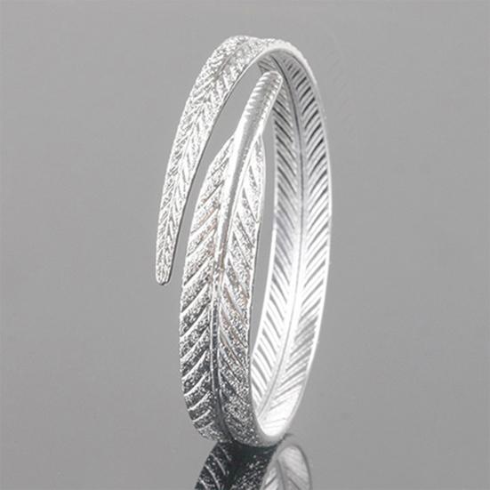 Women's Vintage Silver Plated Feather Cuff Bracelet Adjustable Opening Bangle Jewelry