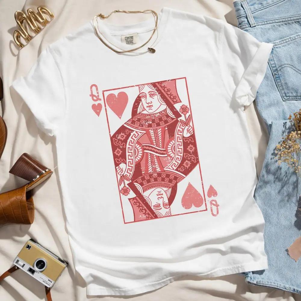 100Cotton Tee Queen of Hearts Alice In Wonderland Feminist Shirt Retro Boho Vintage Graphic Tee Loose Unisex Y2K Tee Streetwear