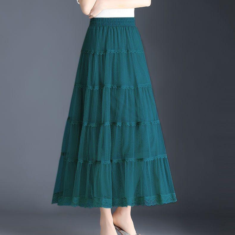 Mesh Half Skirt Autumn Half Skirt Lace Lace Long Skirt A-line Pleated Cake Skirt