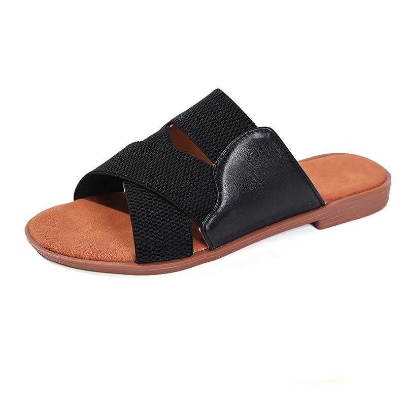 

Fashion Plus Size Flat Slippers Women s 2025 Summer New Cross-elastic Outer Wear Beach Sandals and Slippers for Women 43 чёрный