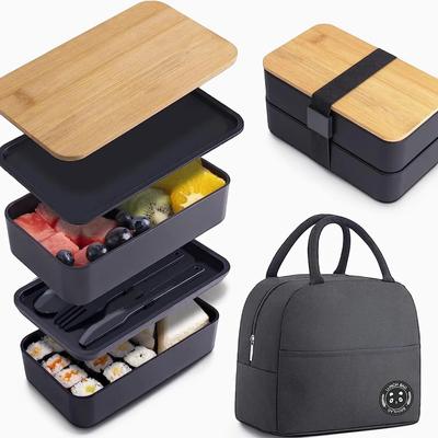 Stackable Bento Lunch Box with Insulated Bag Microwaveable Divided Large Capacity Bento Box for Office Workers and Students Tote