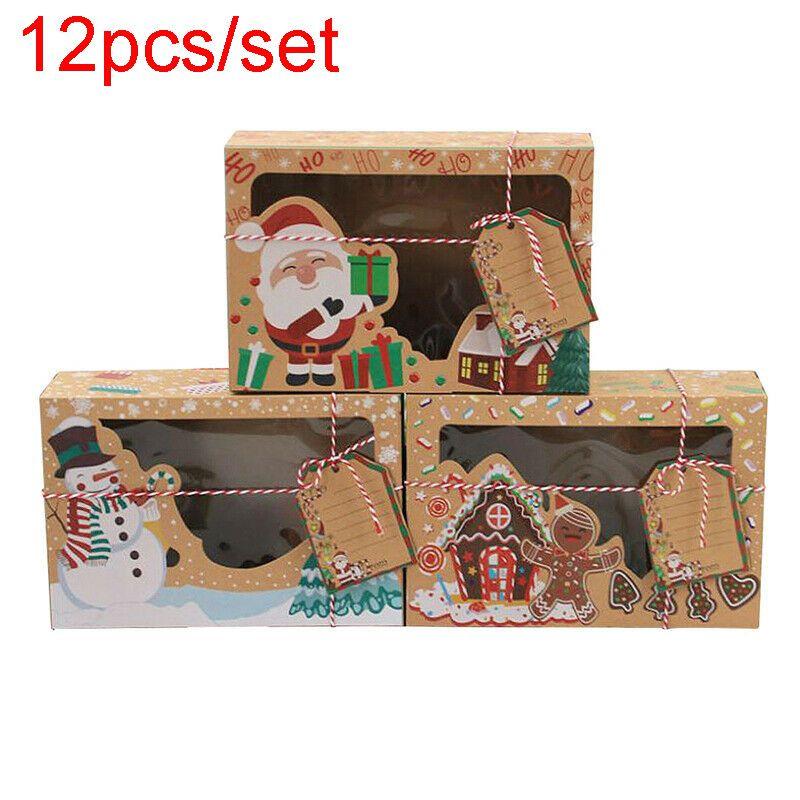 Kraft Paper 12pcs Christmas Gift Candy Cookie Muffin Cake Boxes Bakery Portable