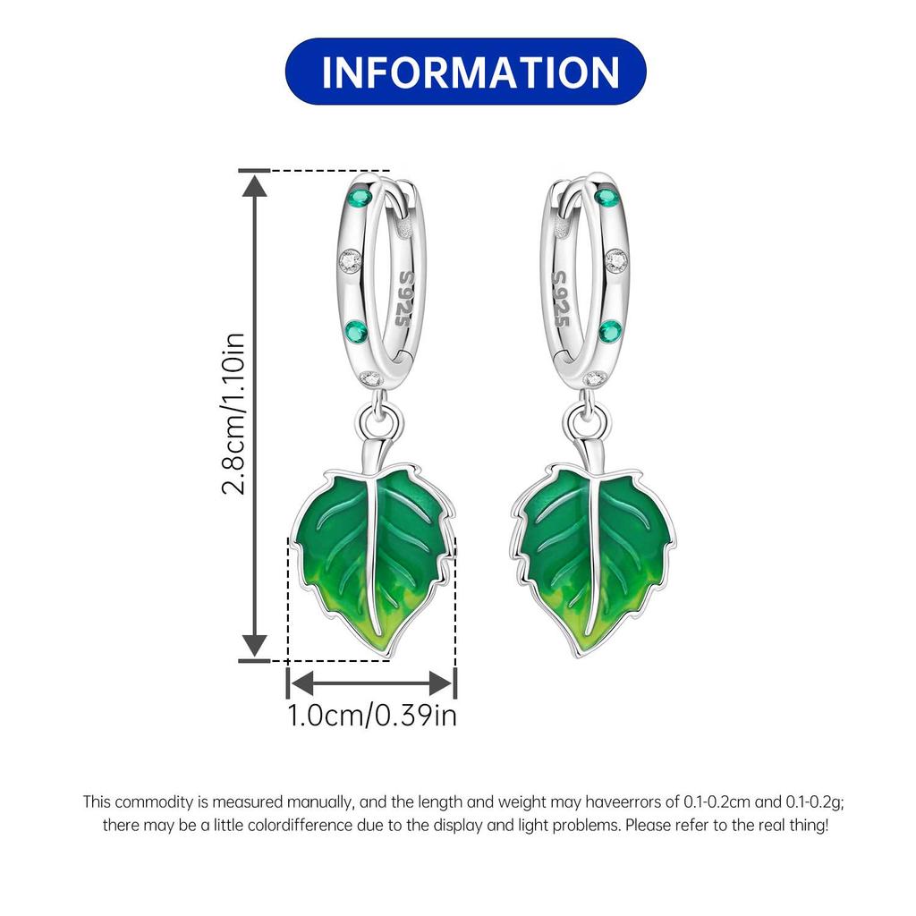 Orstarry 925 Silver Green Leaf Drop Earrings Handmade Jewelry Trendy Gifts for Women Party Anniversary