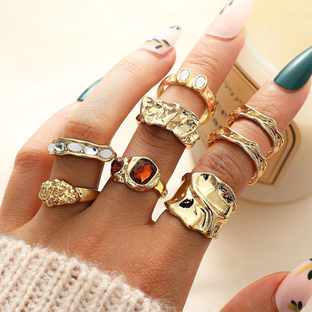Geometric Fashion Retro Ring Irregular Ring Set for Women