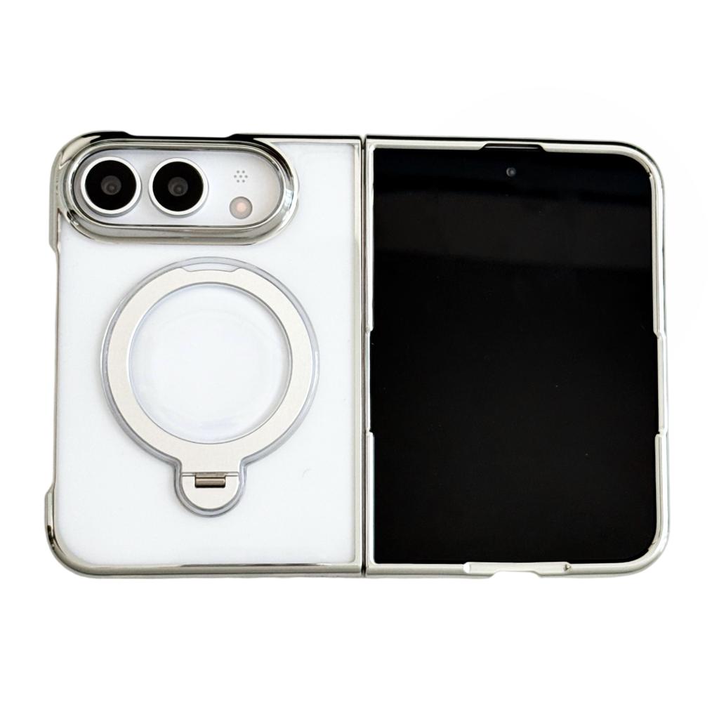 360°Rotatable Kickstand Holder Minimalist Electroplated Magnetic Phone Case For IPhone DUO 18 Fold PC Hard Shockproof Anti Scratch Protective Cover