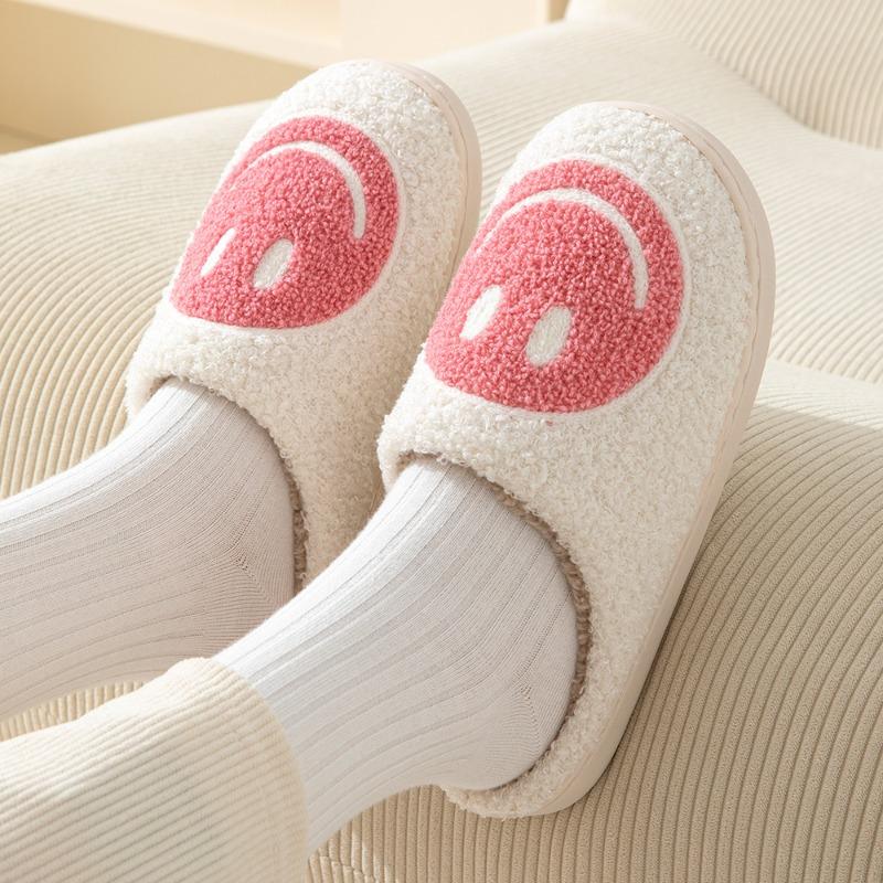 Pantofole Pelose con Faccina Sorridente Versione Coreana Transfrontaliera Autunno e Inverno Casa Interno Pantofole di Cotone Calde Fondo Spesso Casa Pantofole di Peluche
