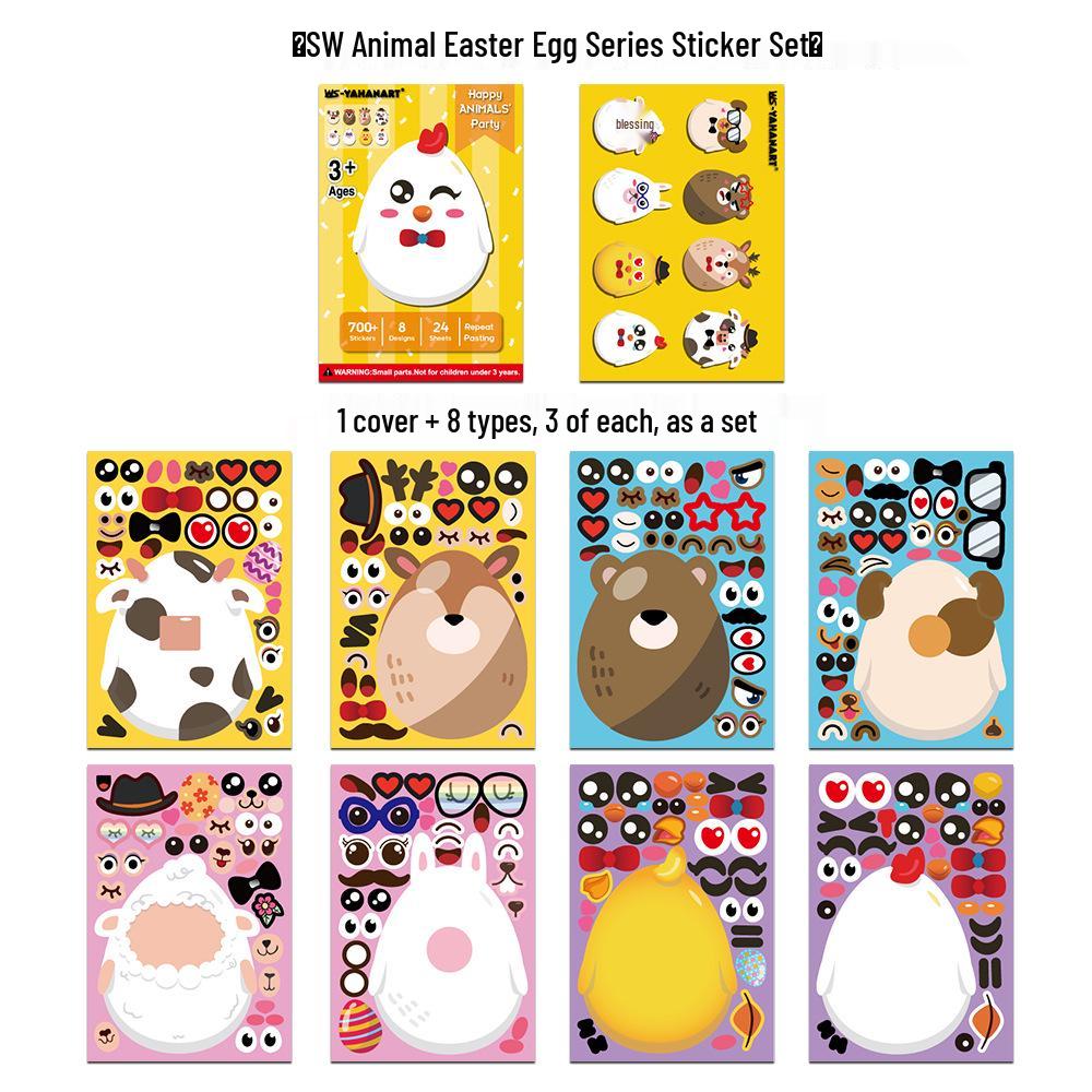 

Kids Easter Egg Expression Wall Stickers - Cartoon Patchwork Dress-Up Adhesives 25 pieces per set (including 1 cover sheet)