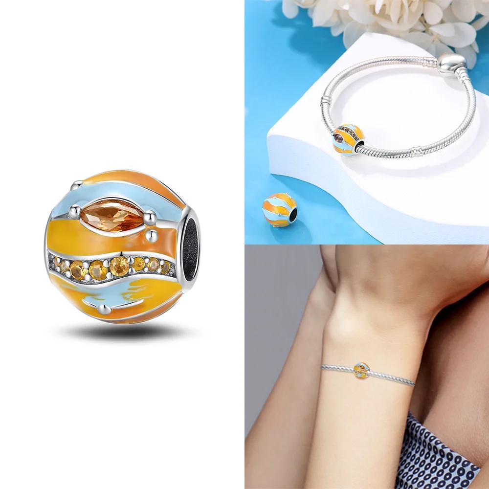Colorful Zircon Planetary Space Starry Sunflower Beads Charms Fit Diy Original Bangle Bracelet Copper Women Jewelry Gift