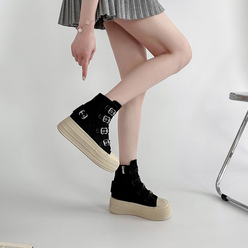 Fashion platform Martin boots one-word buckle canvas shoes women's summer retro simple casual shoes board shoes single shoes