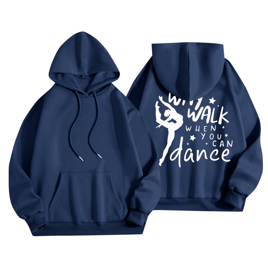 Women's Printed Round Neck Pullover Sweatshirt Hooded Drawstring Sweatshirt Top