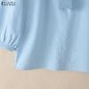 ZANZEA Women Casual Round Neck Solid Color Elegant 3/4 Sleeve Blouse