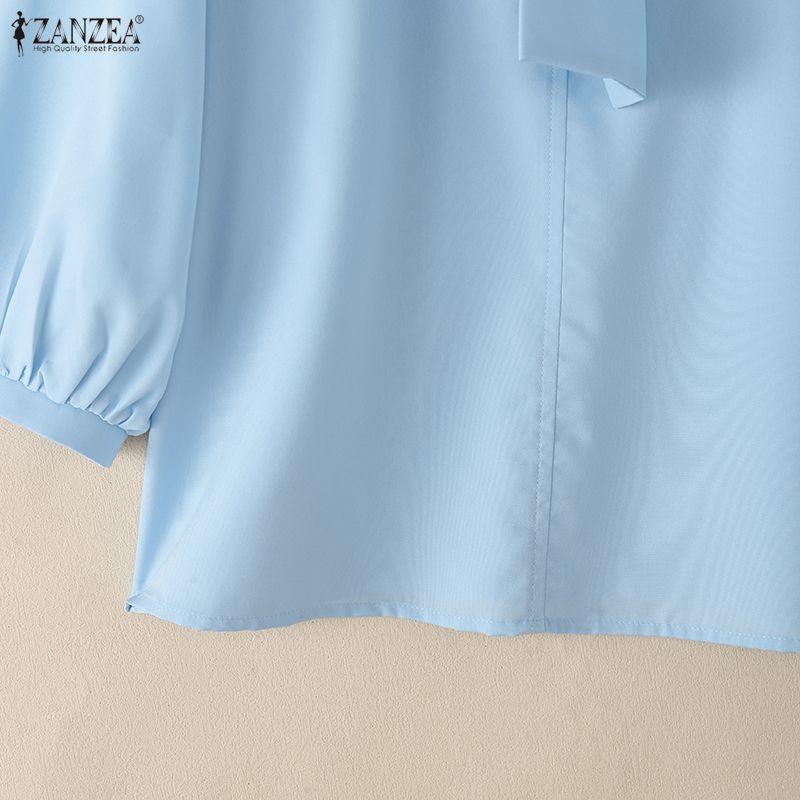 ZANZEA Women Casual Round Neck Solid Color Elegant 3/4 Sleeve Blouse
