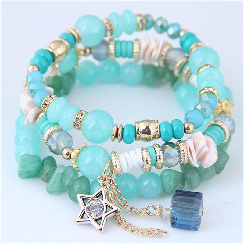 Versatile Crystal Candy Beads Fashionable Multi-layered Bracelet for Women, Sparkling Diamond Star Beaded Bracelets
