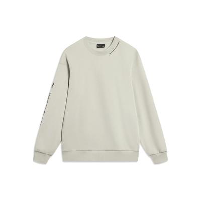 Li Ning Sports Lifestyle Series Letter Logo Printed Fleece Pullover Long Sleeve Sweatshirt Unisex Sweatshirt Light-Gray AWDTB37-6