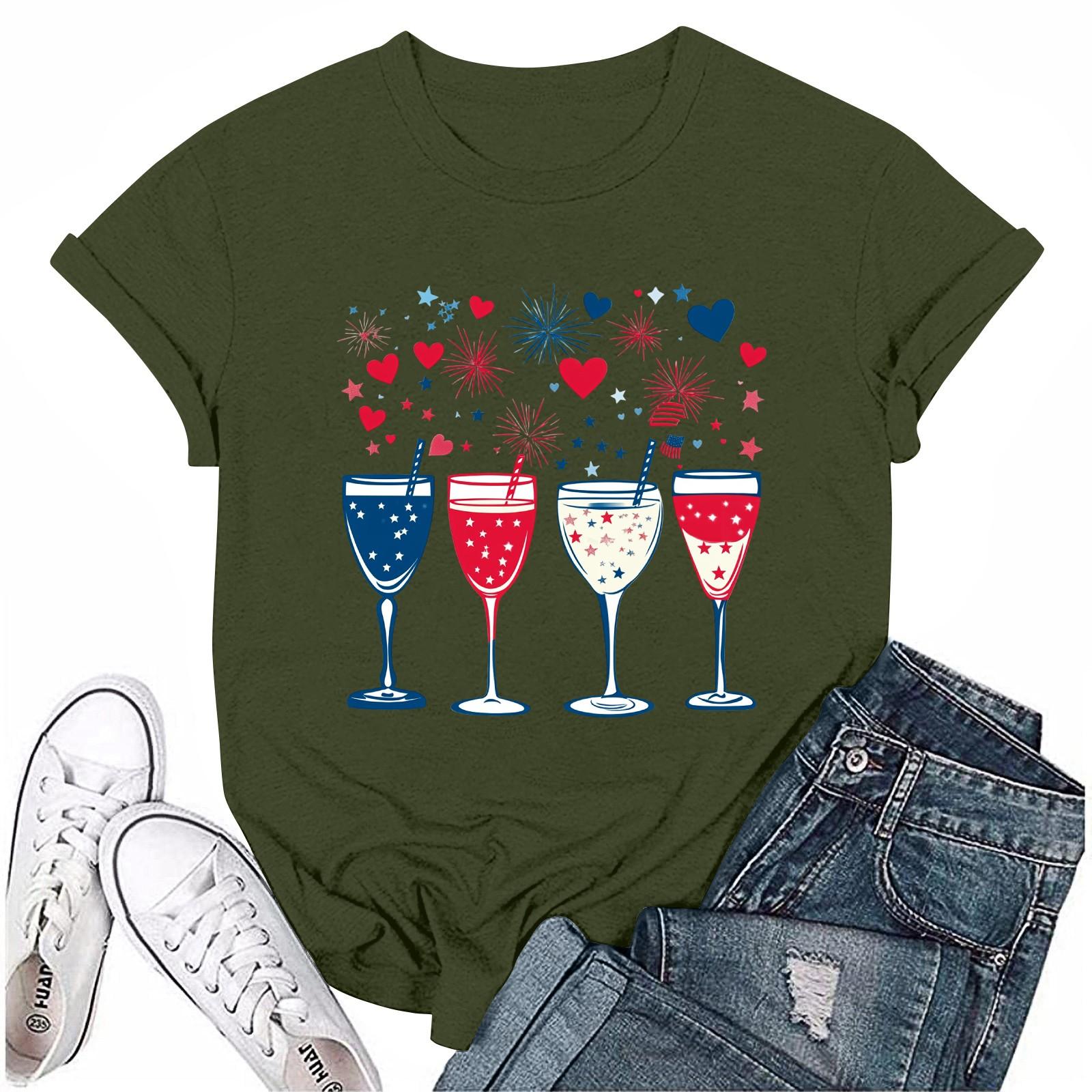 

Женская повседневная футболка с круглым вырезом и коротким рукавом с принтом «День независимости» L армия зеленый