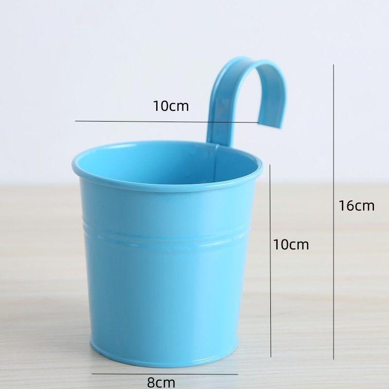 Colorful Metal Hanging Flower Pot with Curved Hook – Small Iron Bucket for Balcony or Wall with Succulent or Green Plant