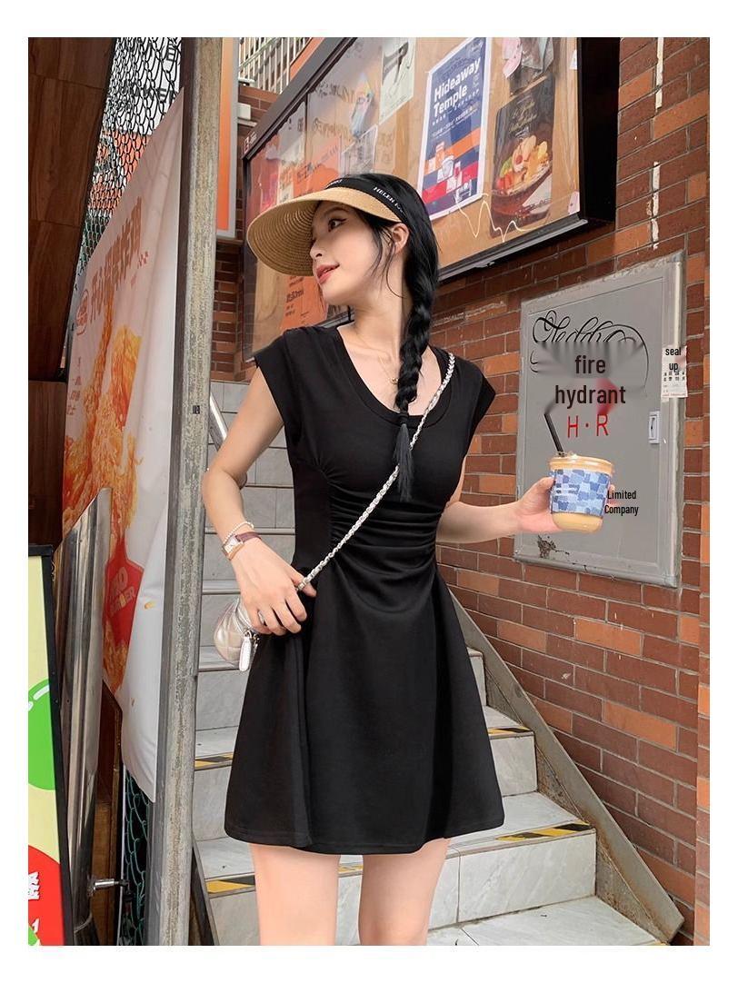 

Французское плиссированное платье А-силуэта без рукавов: Летняя маленькая талия для похудения One size [Recommended for up to 125 jin]