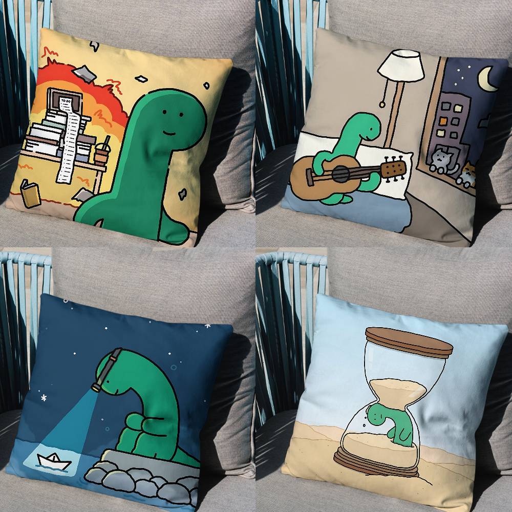 Green dinosaur Brachio Cushion Cover Suitable For Sofa Car Bedroom Office Cushions Decorative Pillow Case