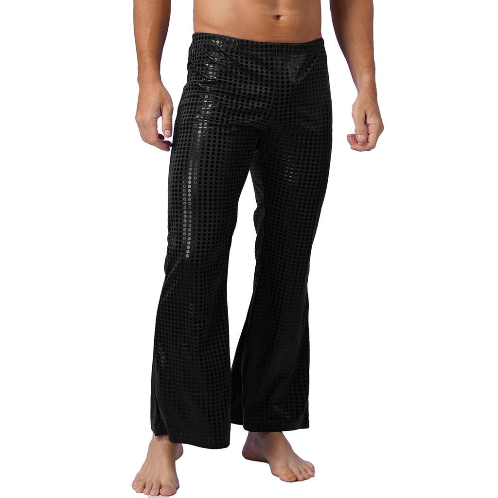 Herren Nachtclub BühnenkostümeMetallic Hose Herren Pailletten 80er Party Disco Glitzer Lange Tanzhose
