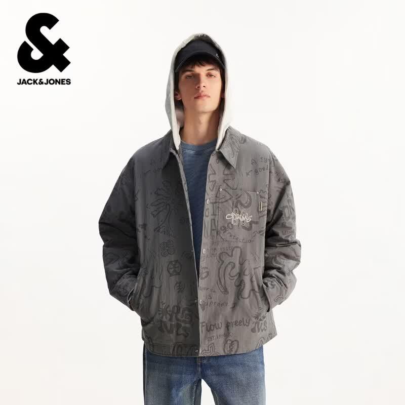 Мужская хлопковая куртка с капюшоном свободного кроя Jack & Jones L