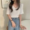V-neck Tops Summer Short Sleeve T-shirt Loose Pit Striped Sweater Women's Casual Bottoming Shirt Aesthetic Simple Tee Y2k Top