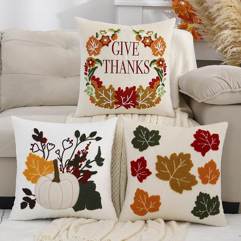 Halloween Thanksgiving Pillowcase Pumpkin Embroidered Velvet  Pillow Case Sofa Car Bedroom Decorative Cushion Cover