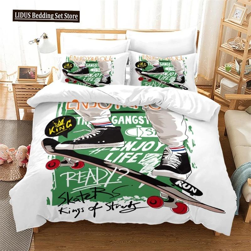 Skateboard Duvet Cover Microfiber Extreme Sports Game Bedding Set Astronaut Spaceman Skateboard Quilt Cover For Boys Teen Boys