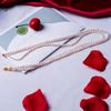 Double stacked pendant, natural freshwater pearl necklace, new Chinese temperament 11k gold injection frosted bow.