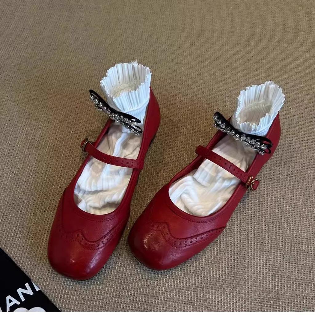 Women's high-heeled single shoes spring and summer new fashion ballet shoes retro versatile engraved shallow mouth Mary Jane shoes