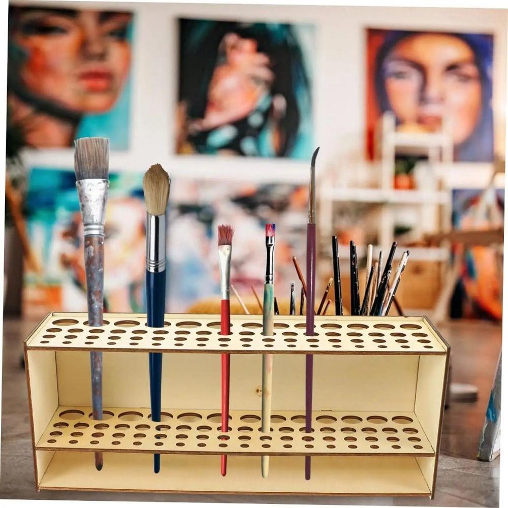 Wooden Frame Watercolor Brush Rack Household Desk Organizer Cosmetic Brushes Shelf Colored Pencils