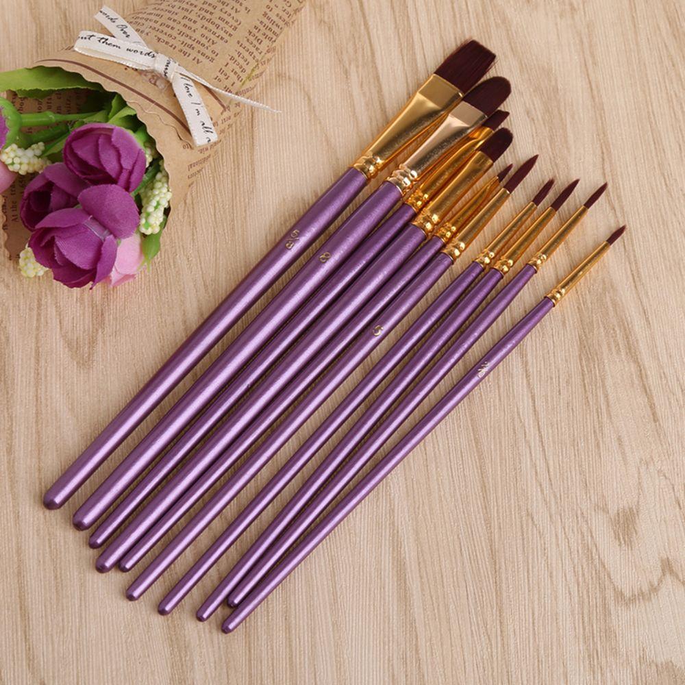 10pcs/set Purple DIY Art Supplies Watercolor Pen Nylon Hair Paintbrush Oil Painting Brush