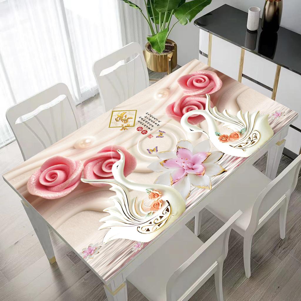 Floral Patterned Tablecloth, Placemat, Waterproof, Oil-proof, Heat-resistant, Washable, Rectangular PVC Coffee Table Protector