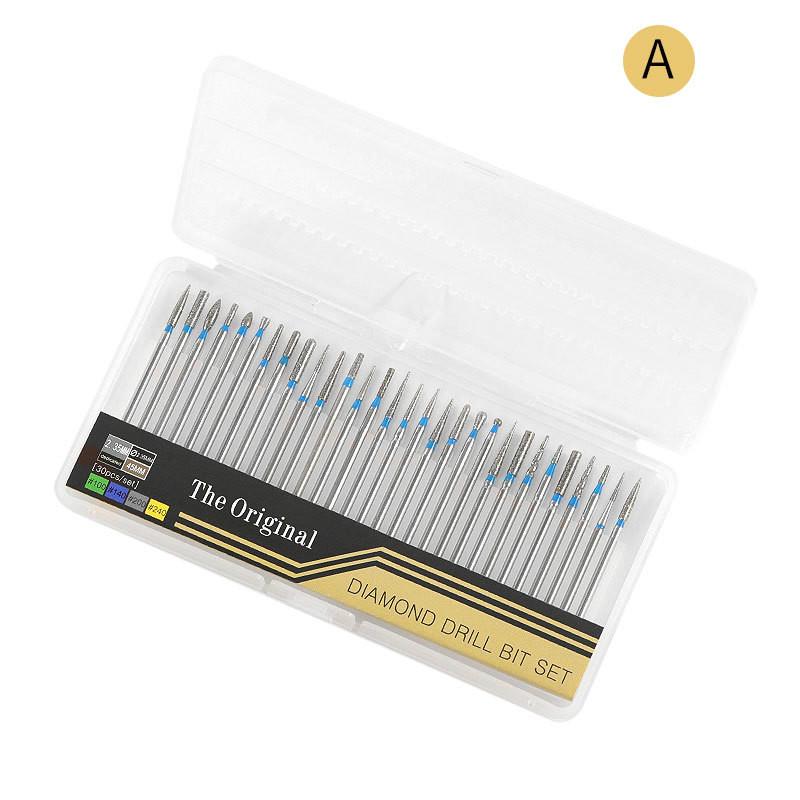 30PCS diamantová fréza na nehty Rotační fréza na otřepy na pilníky na nehty Čistá kutikula vrtáky Přístroje na manikúru Umělecké nástroje