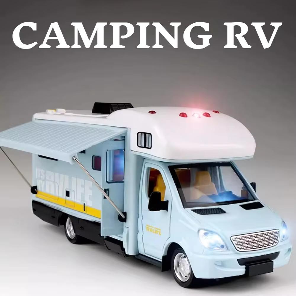 1/32 Scale Diecast Luxury RV Recreational Vehicle Car Model Metal Toy Motorhome Camper Van Touring Car Model Sound and Light Kids Gift