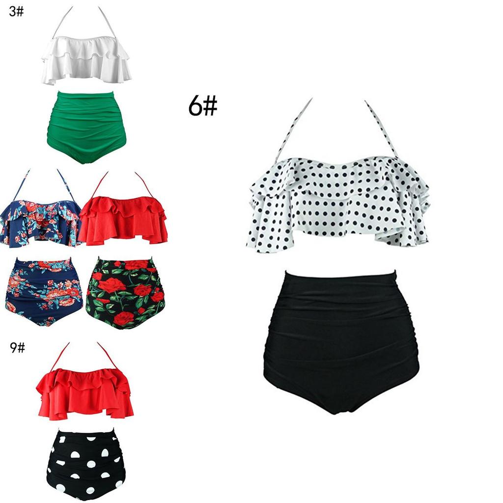 Damen Blumen High Waist Bikini Set Stilvolle Bademode Gepolstert Übergröße Badeanzug