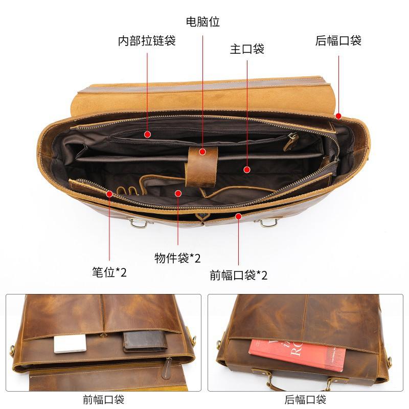 Crazy Horse Leather Business Briefcase High-end Minimalist Mailman Bag Genuine Retro Laptop