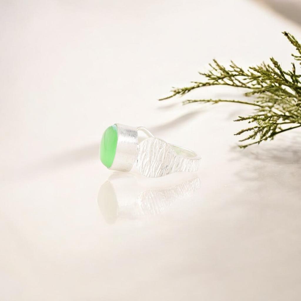 Zelený drahokam Kočičí oko Šperky ze sterlingového stříbra 925 Ručně vyráběný výrazný prsten RR-1-39