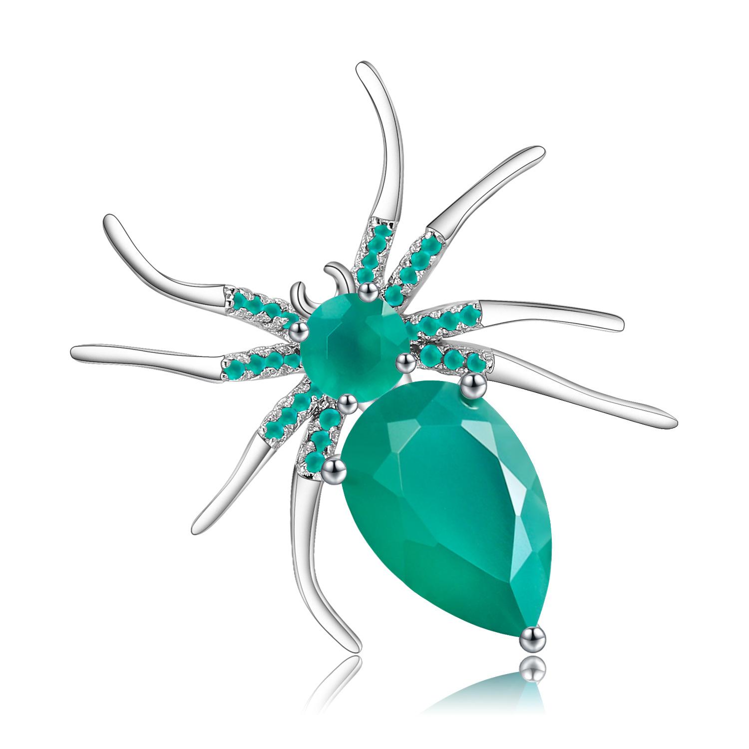 TIANSHE Euro-American Designer Personality Exaggeration Spider Brooch S925 Pure Silver Natural Topaz Jewelry 925 silver